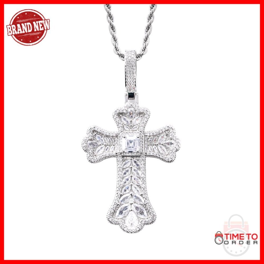Heavyweight Oversized Cross Pendant Necklace with 20" Rope Chain, 14K Gold